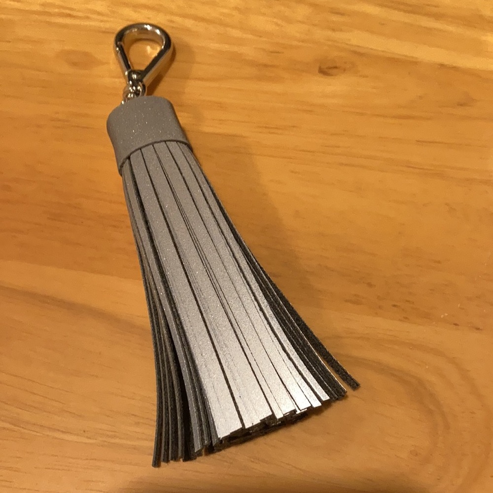 Grey reflective visibility traffic safety purse charm silver tone